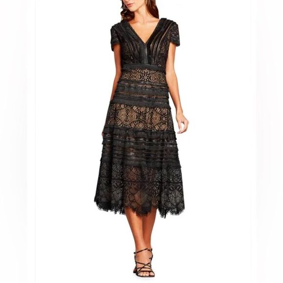 Tadashi Shoji from Nordstrom V-Neck Lace Mini Fringe Trim Midi
Dress 👗 - Picture 1 of 10